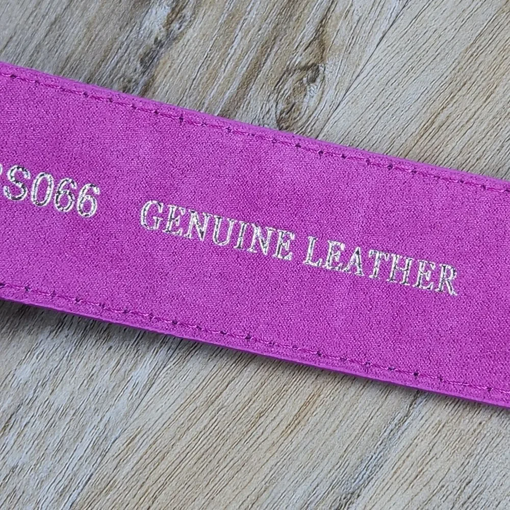 🔸️NWOT Fuchsia Genuine Suede Leather w/Detachable Antiqued Buckle Belt Small